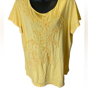 Coldwater Creek Yellow Embellished Short Sleeve Tee XL